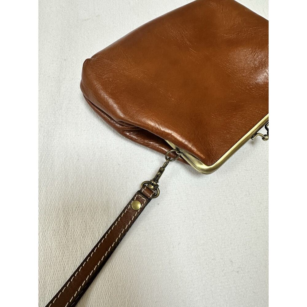 PATRICIA NASH Savena HandCrafted Brown Leather Kisslock Wristlet, Clutch Handbag - Picture 9 of 9